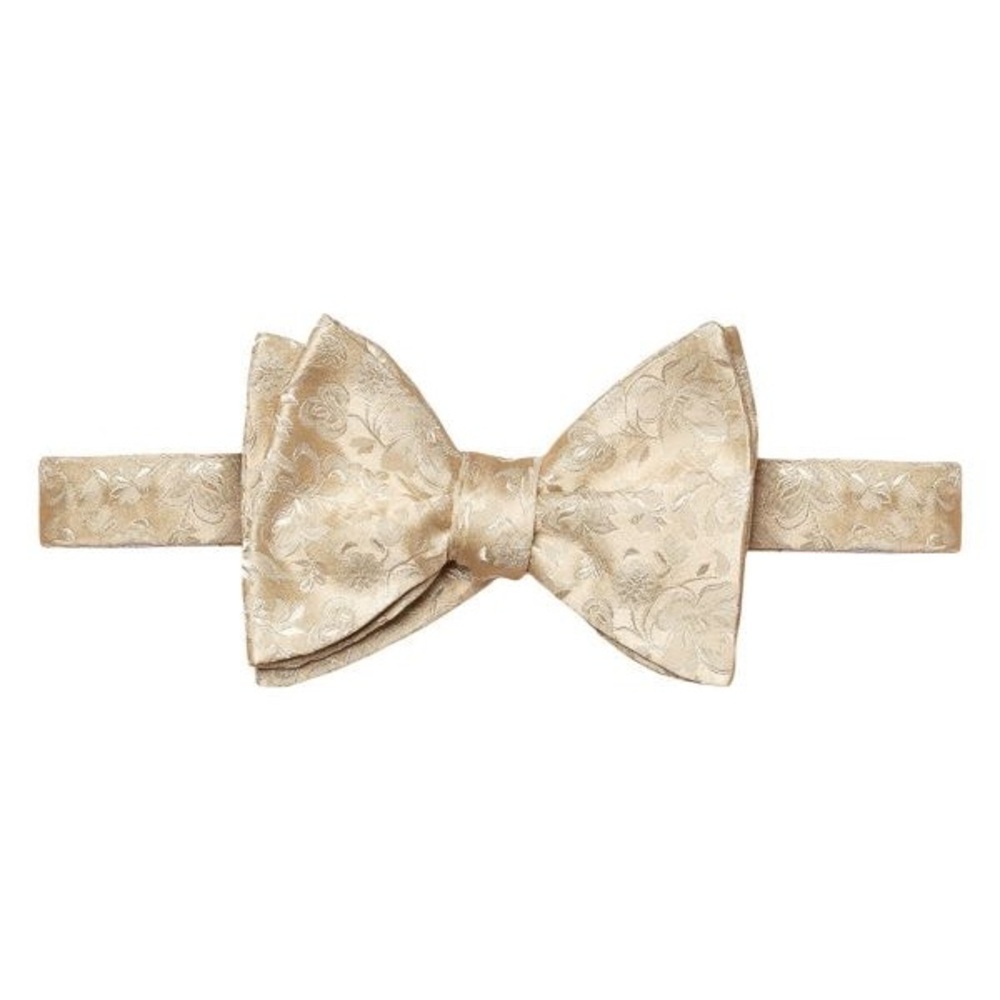 ETON SILK JACQUARD PAISLEY BOW TIE SELF TIE (NOT PRE-TIED) OS LIGHT GOLD NWOT